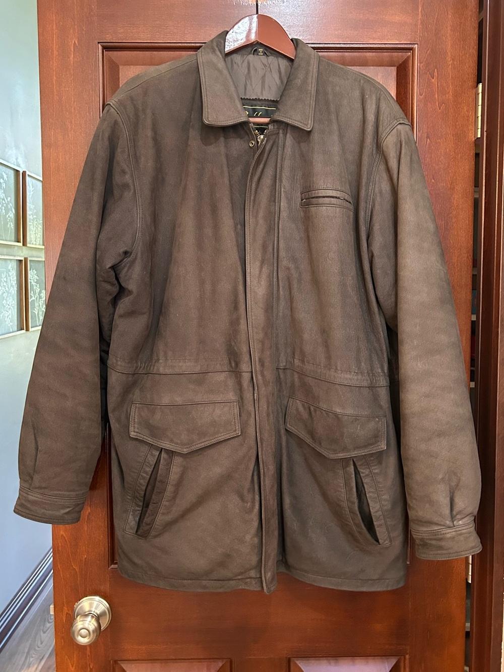 Vintage Raffaelo Men’s L Genuine Leather Brown Car Coat Jacket